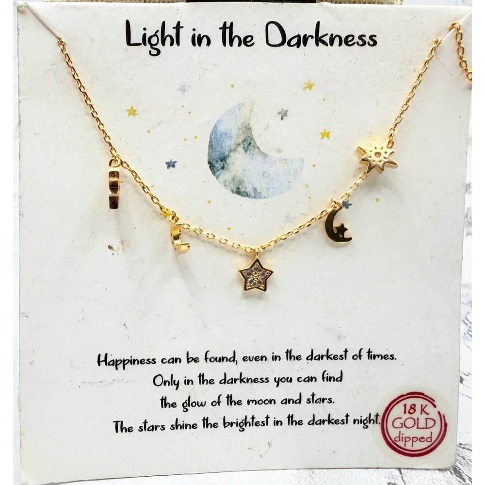 18K Gold Dipped Celestial Charm Necklace Moon Stars Dainty 16–18 Inch New
